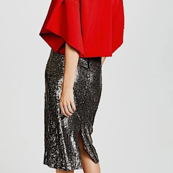 Alice + Olivia Ella Embellished Sequin Floral Midi Skirt S $795 - Picture 5 of 15